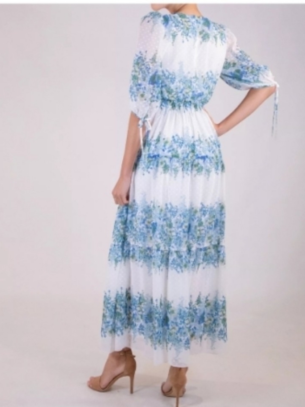 Taylor White Maxi Dress with Blue Floral Print 🌞 - Picture 2 of 5